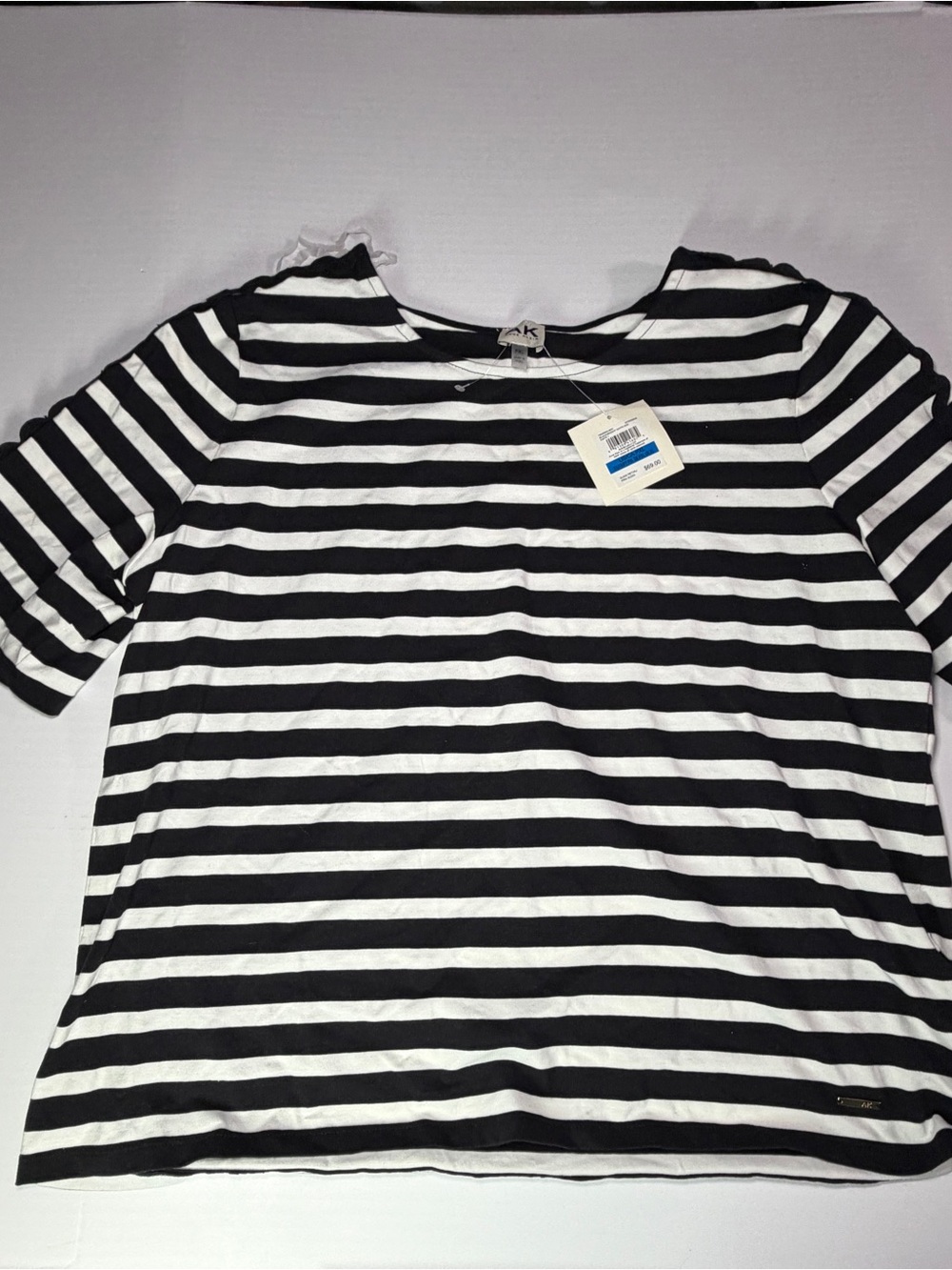 Anne Klein Black and White Striped Short Sleeve Tee